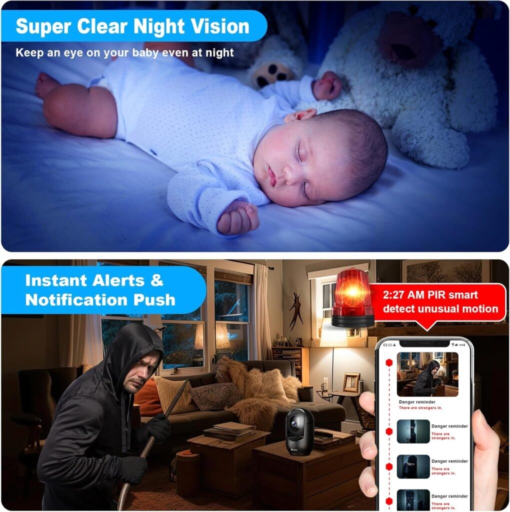 2K Pan/Tilt Security Camera, WiFi Indoor Camera for Home Security with AI Motion Detection, Baby/Pet Camera with Phone App, Color Night Vision, 2-Way Audio, 24/7, Siren, TF/Cloud Storage