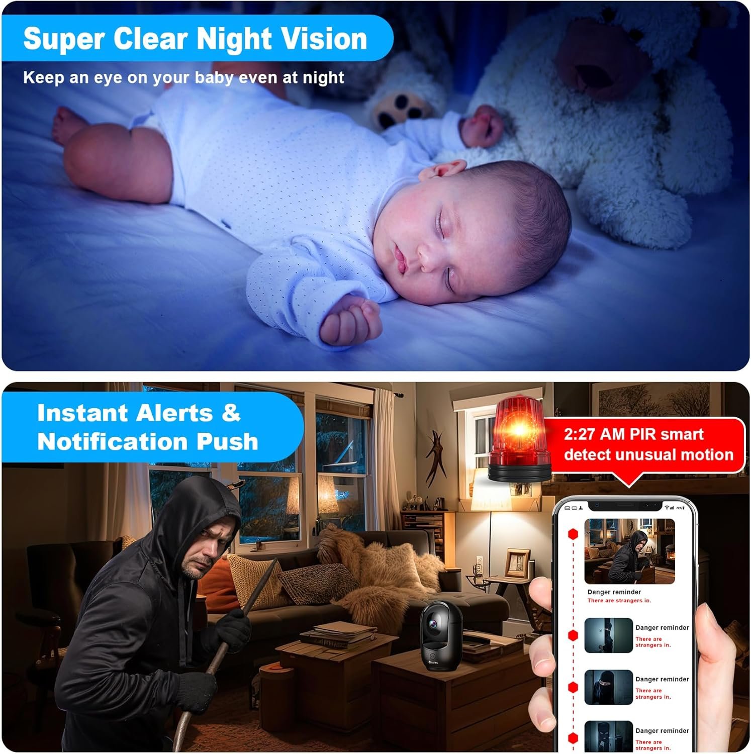 2k pantilt security camera wifi indoor camera for home security with ai motion detection babypet camera with phone app c