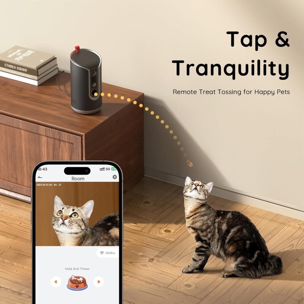 2K Pet Camera Treat Dispenser, AI Photo Album, Dog Camera with 360° Auto Tracking  5G/2.4G WiFi, 2-Way Talk, Remote Treat Tossing, Motion Alerts for Cats Indoor