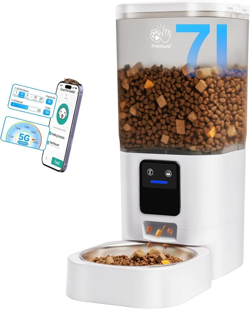 7L Automatic Cat Feeder with Slow Feed: 5G WiFi Automatic Dog Feeder with Large Pet Food Storage, Auto Cat Food Dispenser with Alexa for Multiple Pets, Detachable for Easy Cleaning - 29 Cup