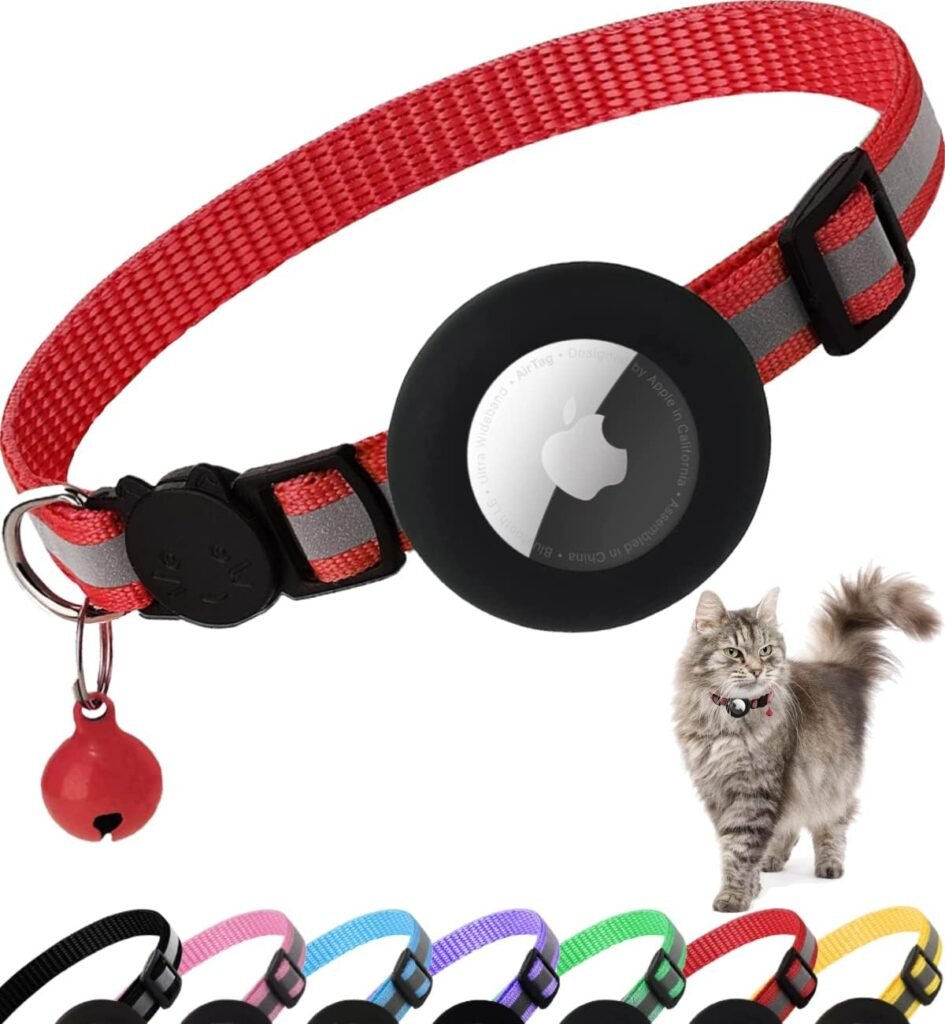 Airtag Cat Collar Breakaway, Reflective Kitten Collar with Apple Air Tag Holder and Bell for Girl Boy Cats, 0.4 Inches in Width and Lightweight (Red) Airtag Cat Collar Breakaway, Reflective Kitten Collar with Apple Air Tag Holder and Bell for Girl Boy Cats, 0.4 Inches in Width and Lightweight (Red)