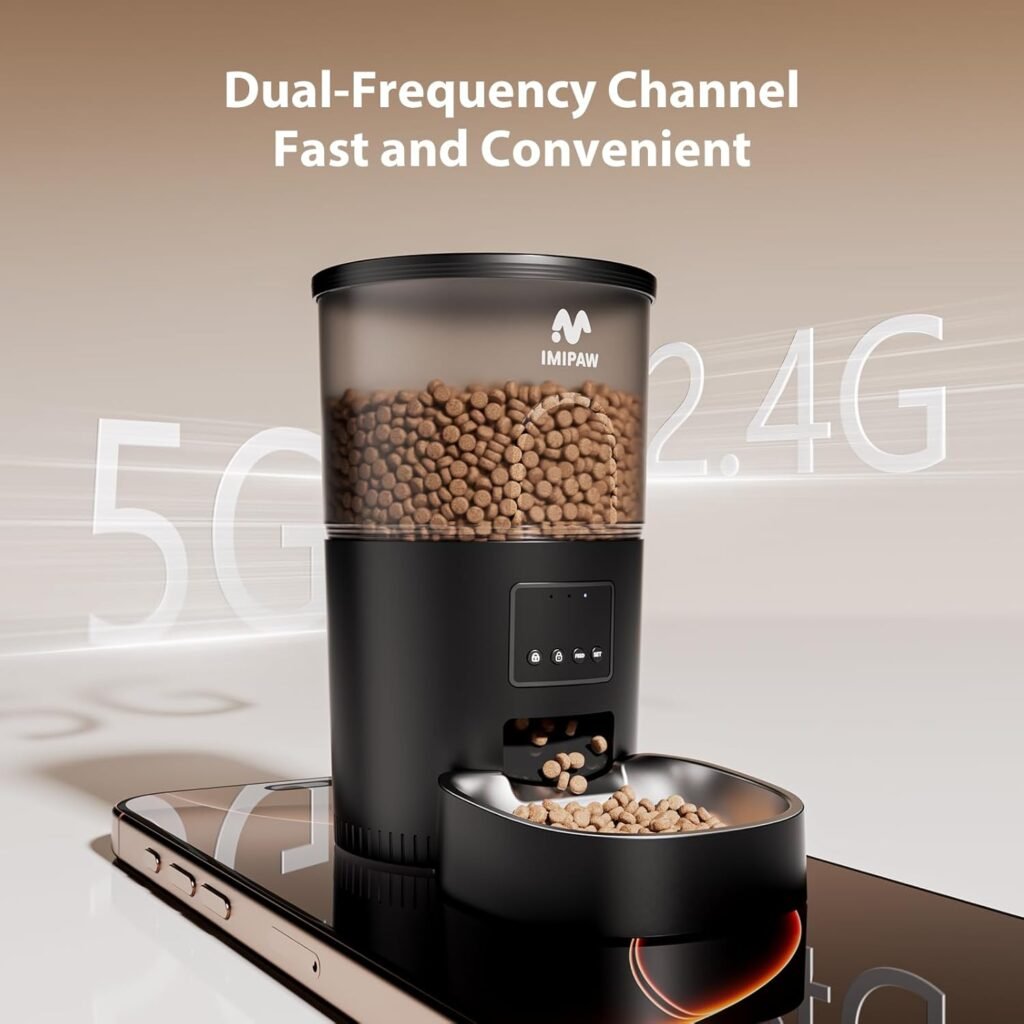 Automatic Cat Feeder, 5G WiFi Cat Food Dispenser with APP Remote Control, Pet Dry Food Smart Feeder, Programmable Timed Feeding, Dual Power Supply, 1-10 Meals Per Day