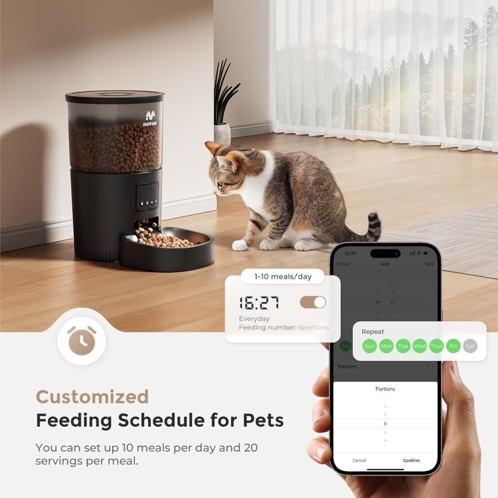 Automatic Cat Feeder, 5G WiFi Cat Food Dispenser with APP Remote Control, Pet Dry Food Smart Feeder, Programmable Timed Feeding, Dual Power Supply, 1-10 Meals Per Day