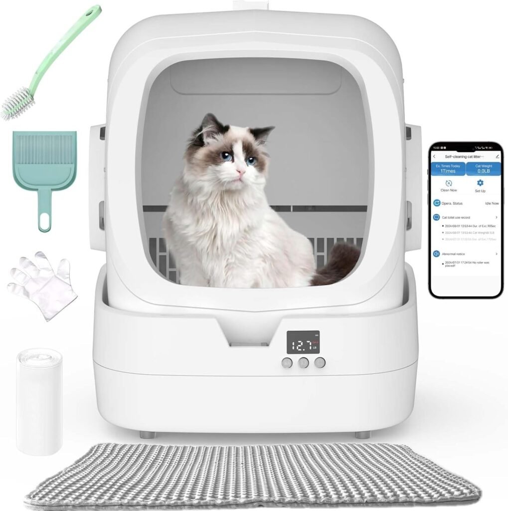Automatic Cat Litter Box Self Cleaning - APP Control and Weight Monitoring - Ultra-Quiet, Medium Cats and Kittens Litter Box, Safe Anti-Pinch【Assembly Required】
