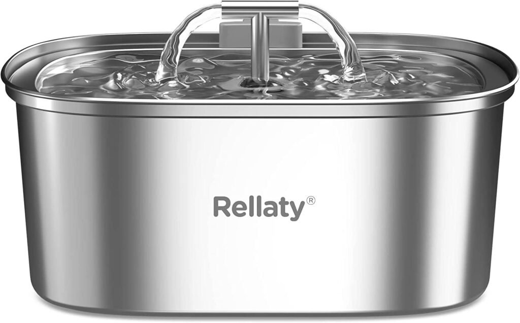 Cat Water Fountain Stainless Steel: 3.2L/108oz Pet Foundatin Water Bowl for Cats Inside Automatic Dog Drinking Dispenser Dish Animal Feeding  Watering Supplies Waterfall with 1 Replacement Filter