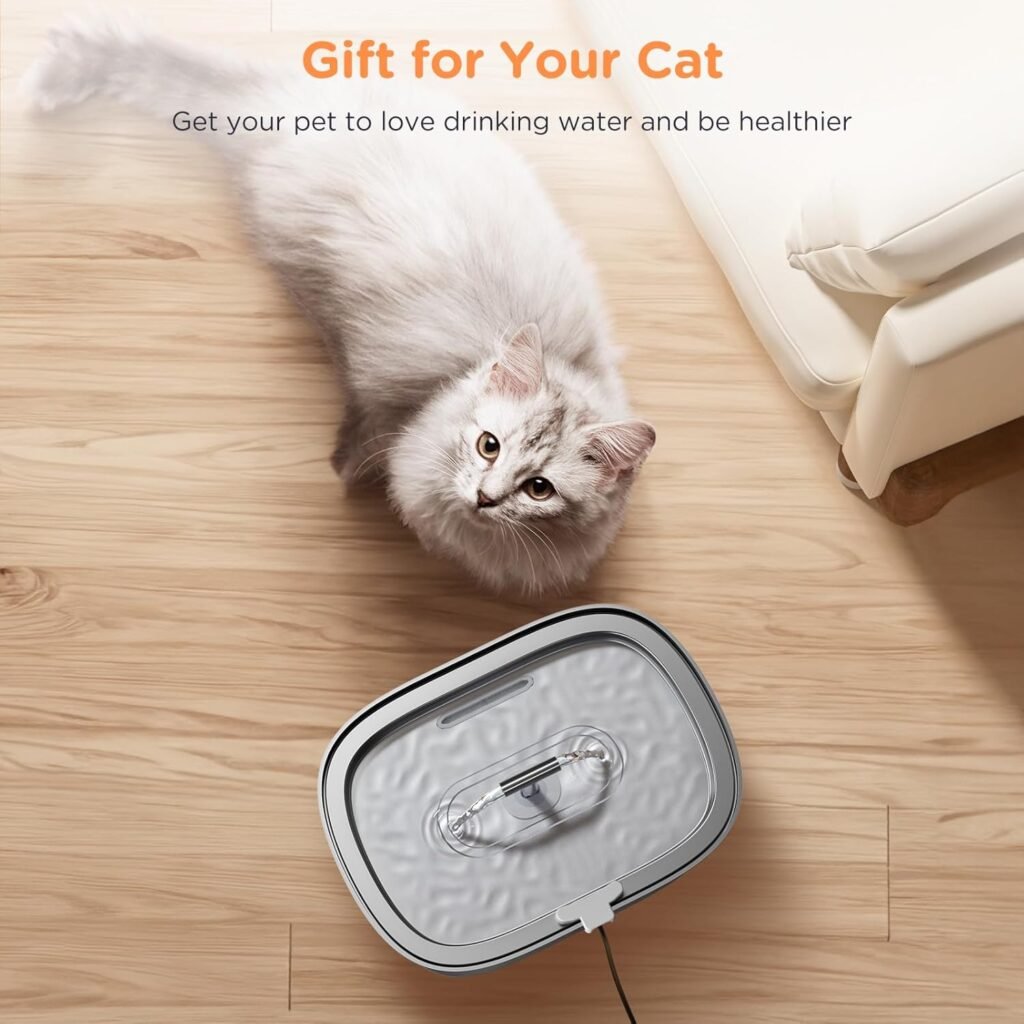 Cat Water Fountain Stainless Steel: 3.2L/108oz Pet Foundatin Water Bowl for Cats Inside Automatic Dog Drinking Dispenser Dish Animal Feeding  Watering Supplies Waterfall with 1 Replacement Filter