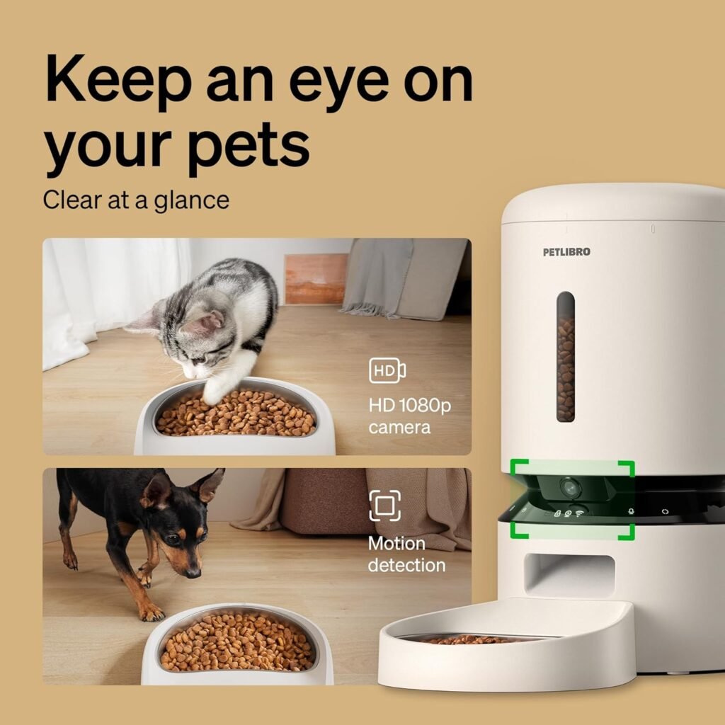 PETLIBRO Automatic Cat Feeder with Camera, 1080P HD Video with Night Vision, 5G WiFi Pet Feeder with 2-Way Audio, Low Food  Blockage Sensor, Motion  Sound Alerts for Cat  Dog Single Tray