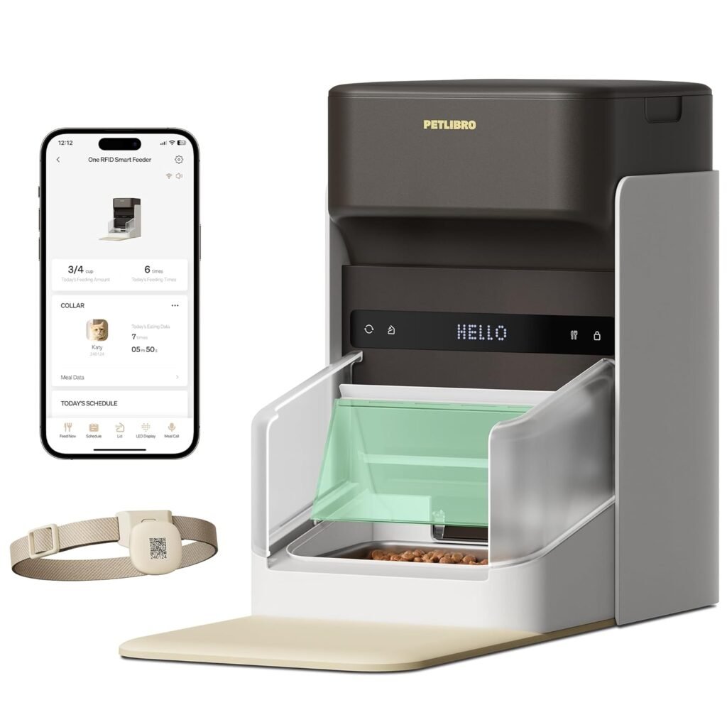 PETLIBRO Upgraded RFID Automatic Cat Feeder, 5G Wi-Fi Automatic Pet Feeder, 3L Auto Cat Feeder App Control with Light Collar Tag, Tag Activated One Automatic Cat Food Dispenser 1-10 Meals Control
