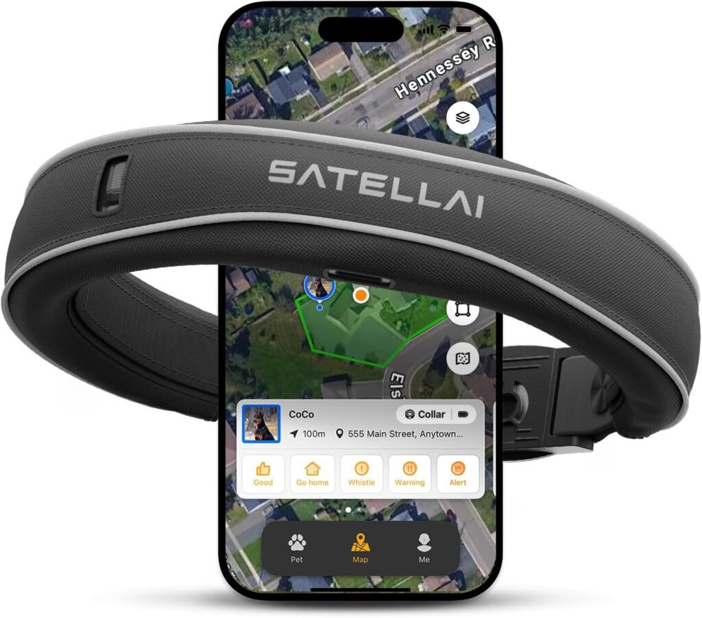 SATELLAI GPS Dog Collar — Worlds First GPS Wireless Dog Fence Collar with AI Analysis, Precise Positioning, 5-Day Battery, and IP68 Waterproof, for Medium  Large Dogs, Gray