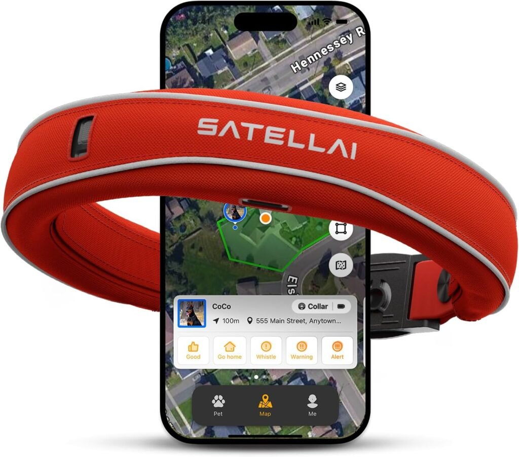 SATELLAI GPS Dog Collar — Worlds First GPS Wireless Dog Fence Collar with AI Analysis, Precise Positioning, 5-Day Battery, and IP68 Waterproof, for Medium  Large, Red