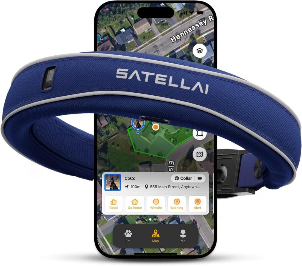 SATELLAI GPS Dog Collar — Worlds First GPS Wireless Dog Fence Collar with AI Analysis, Precise Positioning, 5-Day Battery, and IP68 Waterproof, for Medium  Large Dogs, Blue