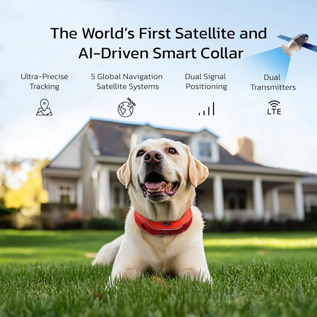 SATELLAI GPS Dog Collar — Worlds First GPS Wireless Dog Fence Collar with AI Analysis, Precise Positioning, 5-Day Battery, and IP68 Waterproof, for Medium  Large Dogs, Blue