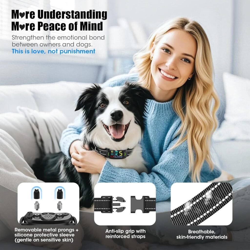 Smart AI Bark Collar for Large Medium Small Dogs, Anti Barking Device with 5 Training Modes, Exclusive Forced Bark-Stopping, Rechargeable Dog Bark Collar with 5 Sensitivity  IP67 Waterproof