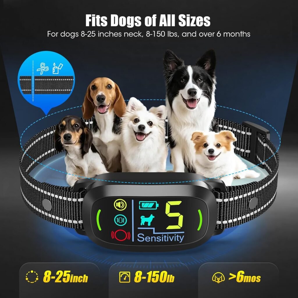 Smart AI Bark Collar for Large Medium Small Dogs, Anti Barking Device with 5 Training Modes, Exclusive Forced Bark-Stopping, Rechargeable Dog Bark Collar with 5 Sensitivity  IP67 Waterproof