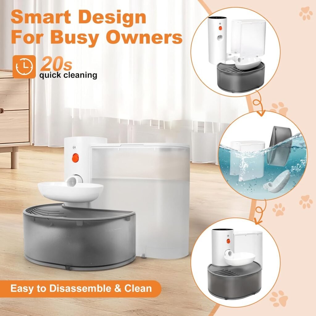 Smart Pet Water Fountain No Filter Needed, Wireless Battery Operated Quiet Cat Water Fountain, Rechargeable Cordless Automatic Pet Water Dispenser, Water Fountains for Cats Indoor, Dogs, Easy to Clean
