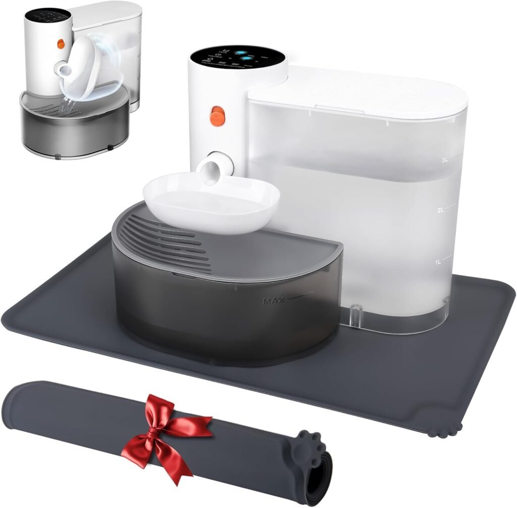 Smart Pet Water Fountain,Filterless Cat Water Fountain No Filter,3L/102oz Ultra Silent Cat Fountain,Sewage Separation  Always Fresh Water(Includes A Silicone Food Mat)