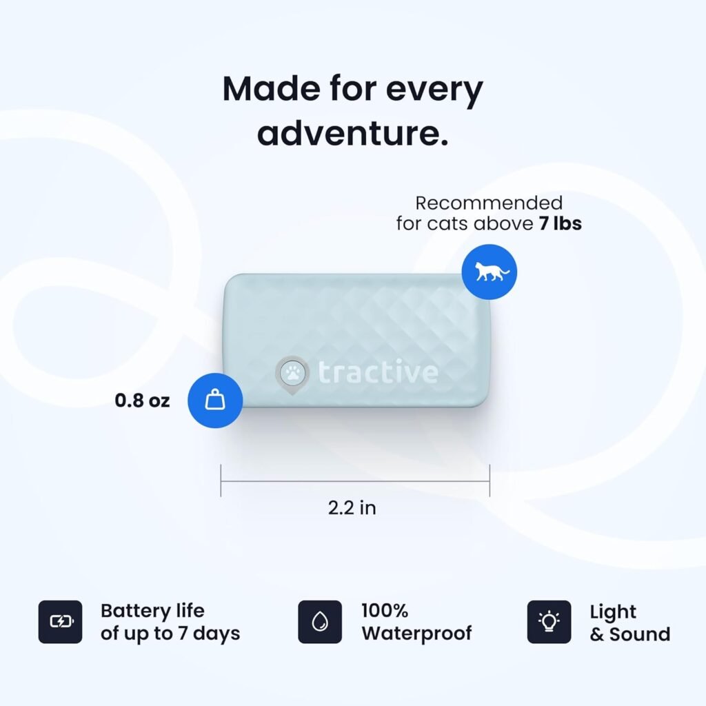 Tractive Smart Cat GPS Tracker | Real-Time Location  Wellness Monitoring for Cats 6.5 lbs+ | Territory  Location History | Up to 7-Day Battery | Breakaway Collar Included (Dark Blue)