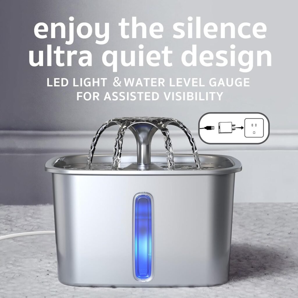 Veken Innovation Award Winner Stainless Steel Cat Water Fountain, 95oz/2.8L Automatic Pet Fountain Dog Water Dispenser with Replacement Filters Silicone Mat for Cats, Dogs, Multiple Pets (Silver) Veken Innovation Award Winner Stainless Steel Cat Water Fountain, 95oz/2.8L Automatic Pet Fountain Dog Water Dispenser with Replacement Filters Silicone Mat for Cats, Dogs, Multiple Pets (Silver)