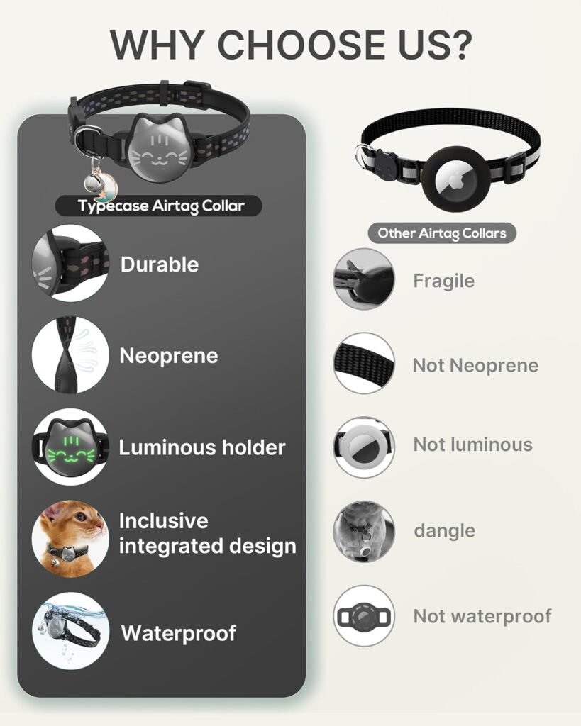 Waterproof Airtag Cat Collar, Breakaway Cat Airtag Collar with Luminous  Reflective Fish Pattern, Lightweight Kitten Collars for Apple Air tag, Hidden GPS Tracker Holder for Cats, Kittens(9-13)