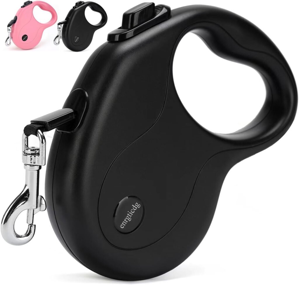 16Ft Retractable Dog Leash,Light Weight Leash for Small to Medium Dogs/Cats Up to 50lbs,Stainless Steel Spring Strong Nylon Tape, Tangle Free, One-Handed Brake.(Black)