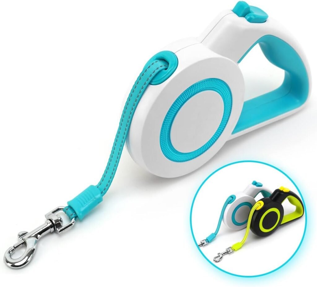 16Ft Retractable Dog Leash,Light Weight Leash for Small to Medium Dogs/Cats Up to 50lbs,Stainless Steel Spring Strong Nylon Tape, Tangle Free, One-Handed Brake.(Black)