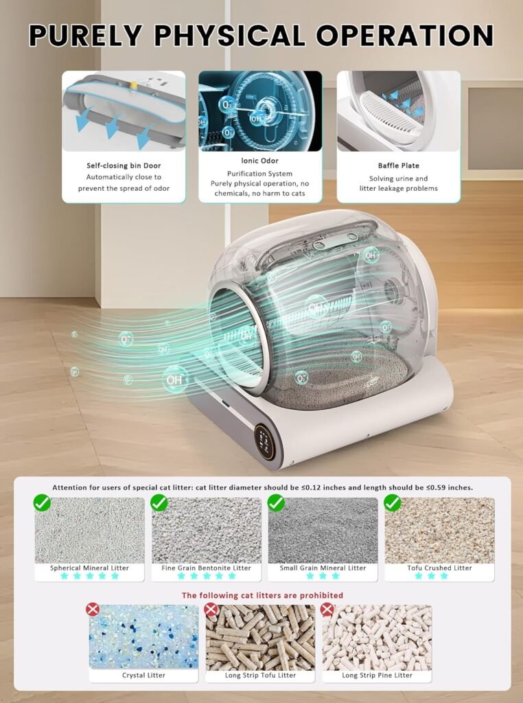 (2025) Self Cleaning Litter Box, Upgraded Robot Automatic Litter Box for Multiple Cats, 65L+9L Extra Large, Features Negative ion Sterilization and Deodorization, APP Control, 3 Rolls Litter Liners