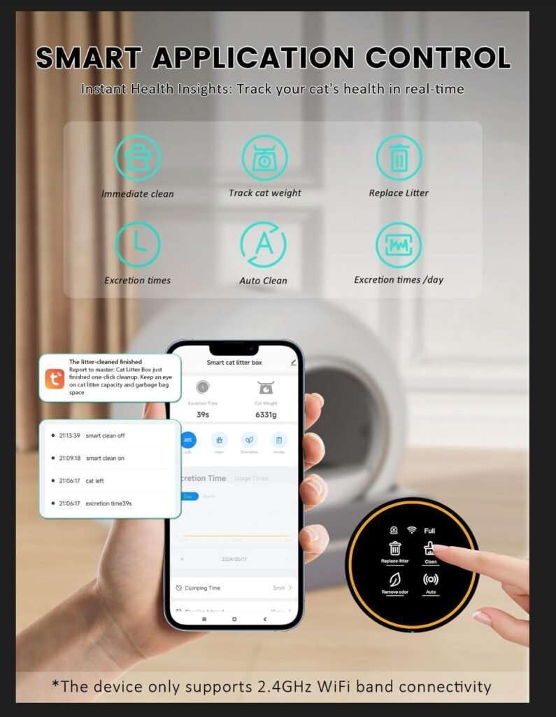 (2025) Self Cleaning Litter Box, Upgraded Robot Automatic Litter Box for Multiple Cats, 65L+9L Extra Large, Features Negative ion Sterilization and Deodorization, APP Control, 3 Rolls Litter Liners