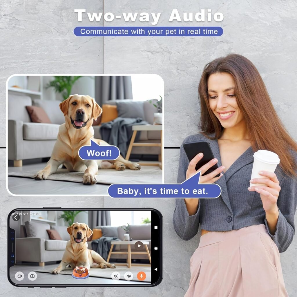 2K Pet Camera Security Dogs Camera, On-Device AI Tracking and Pet Monitoring, 360° View, with Treat Dispenser, Local Storage, 2-Way Audio, Phone App, Motion Alert