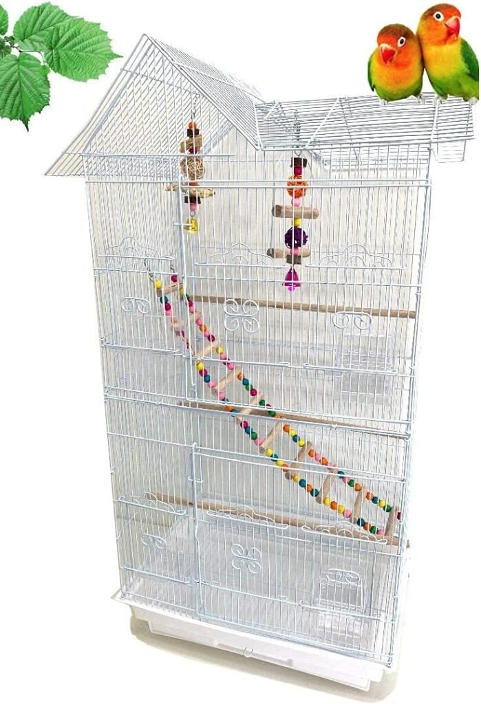 38-Inch Double Roof Top Large Flight Bird Cage with Toys Climbing Ladder Side Nesting Box Doors for Cockatiels Sun Parakeets Conures Aviary Budgie Finch Lovebird Canary Pet Bird Travel Cage