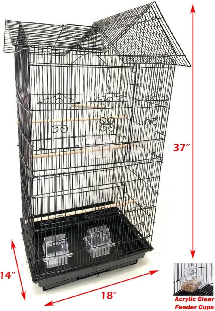 38-Inch Double Roof Top Large Flight Bird Cage with Toys Climbing Ladder Side Nesting Box Doors for Cockatiels Sun Parakeets Conures Aviary Budgie Finch Lovebird Canary Pet Bird Travel Cage
