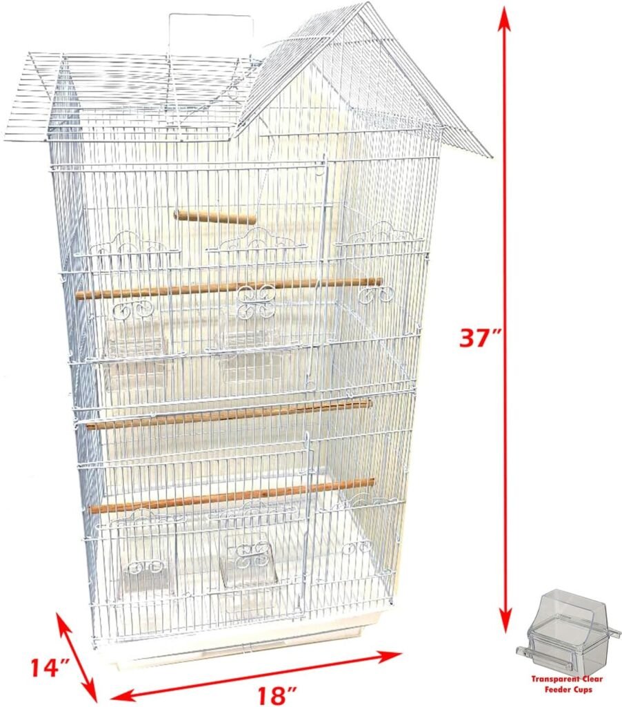 38-Inch Double Roof Top Large Flight Bird Cage with Toys Climbing Ladder Side Nesting Box Doors for Cockatiels Sun Parakeets Conures Aviary Budgie Finch Lovebird Canary Pet Bird Travel Cage