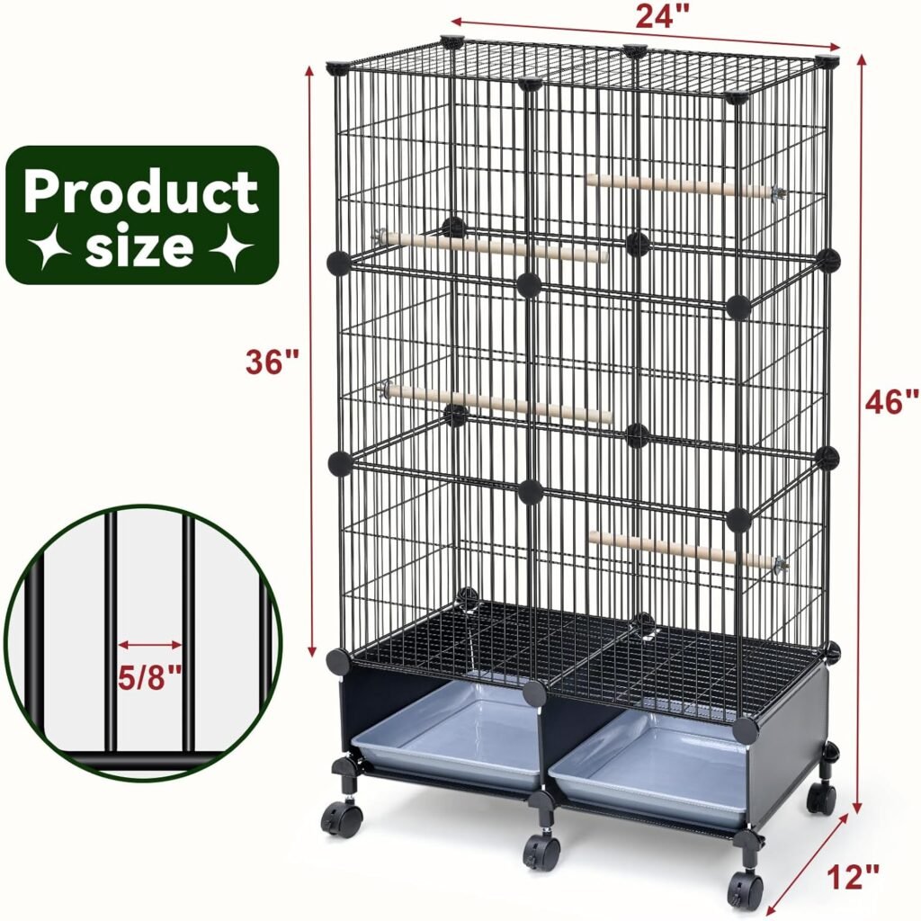 46-Inch Bird Cage, with Wooden Perches, Metal Parakeet Cage with Slide-Out Tray, Water Bottle  Feeder, Bird Cages for Parrot, Parakeets, Cockatiel, Lovebird, Pigeon and Small Mid-Sized Birds