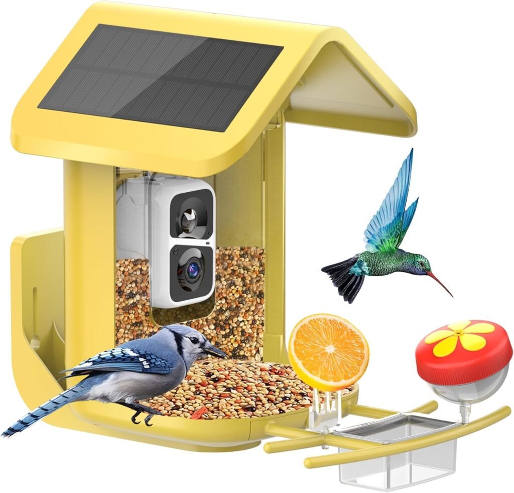 Bird Feeder with Camera Solar Powered : Smart Camera Bird Feeder 2K Live Feed Cam for Outdoor Backyard - AI Identify Auto Capture Videos Pictures, Gifts for Birdlover Mom Dad, 2.4GHz WiFi