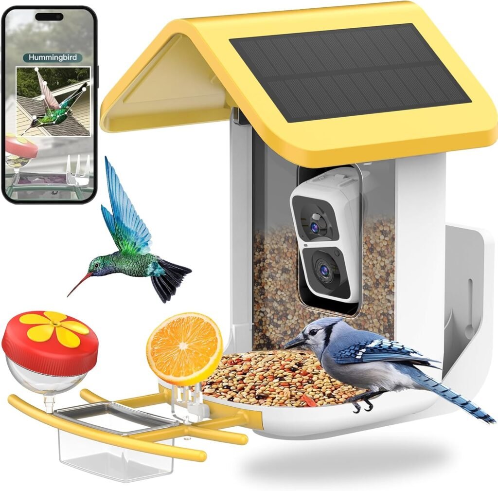 Bird Feeder with Camera Solar Powered : Smart Camera Bird Feeder 2K Live Feed Cam for Outdoor Backyard - AI Identify Auto Capture Videos Pictures, Gifts for Birdlover Mom Dad, 2.4GHz WiFi