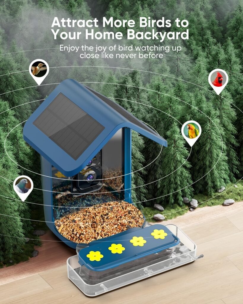 Bird Feeder with Camera Solar Powered : Smart Camera Bird Feeder 2K Live Feed Cam for Outdoor Backyard - AI Identify Auto Capture Videos Pictures, Gifts for Birdlover Mom Dad, 2.4GHz WiFi