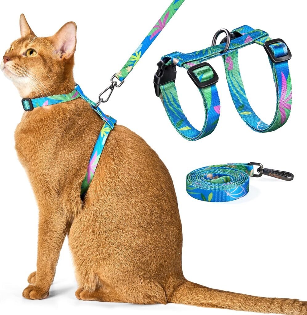 Cat Harness and Leash Set - Escape Proof Adjustable Cat Harness, Comfortable Soft Lightweight, Use Safe  Easy, Walking Travel Kitten Harness for Small Medium Large Cats (Hawaii Green)