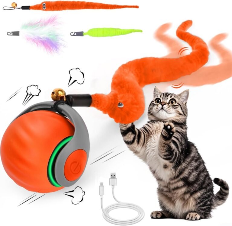Interactive cat toy ball speedy cat toys for indoor cats with feather tails for chasing moving stimulation smart cat toy