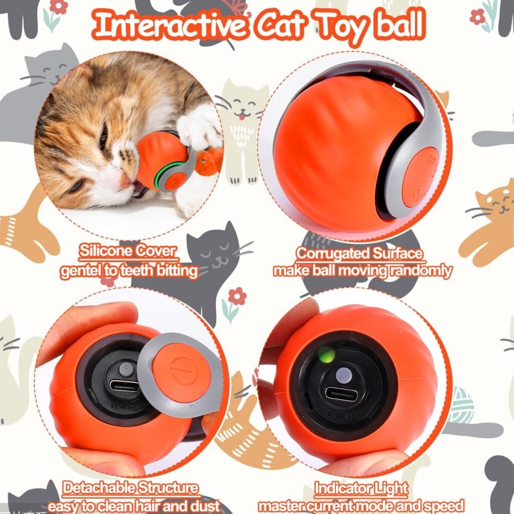 Interactive Cat Toy Ball - Speedy Cat Toys for Indoor Cats with Feather Tails for Chasing, Moving Stimulation Smart Cat Toy for Enrichment, Motion Activated Automatic Rolling Toys to Keep Them Busy Interactive Cat Toy Ball - Speedy Cat Toys for Indoor Cats with Feather Tails for Chasing, Moving Stimulation Smart Cat Toy for Enrichment, Motion Activated Automatic Rolling Toys to Keep Them Busy