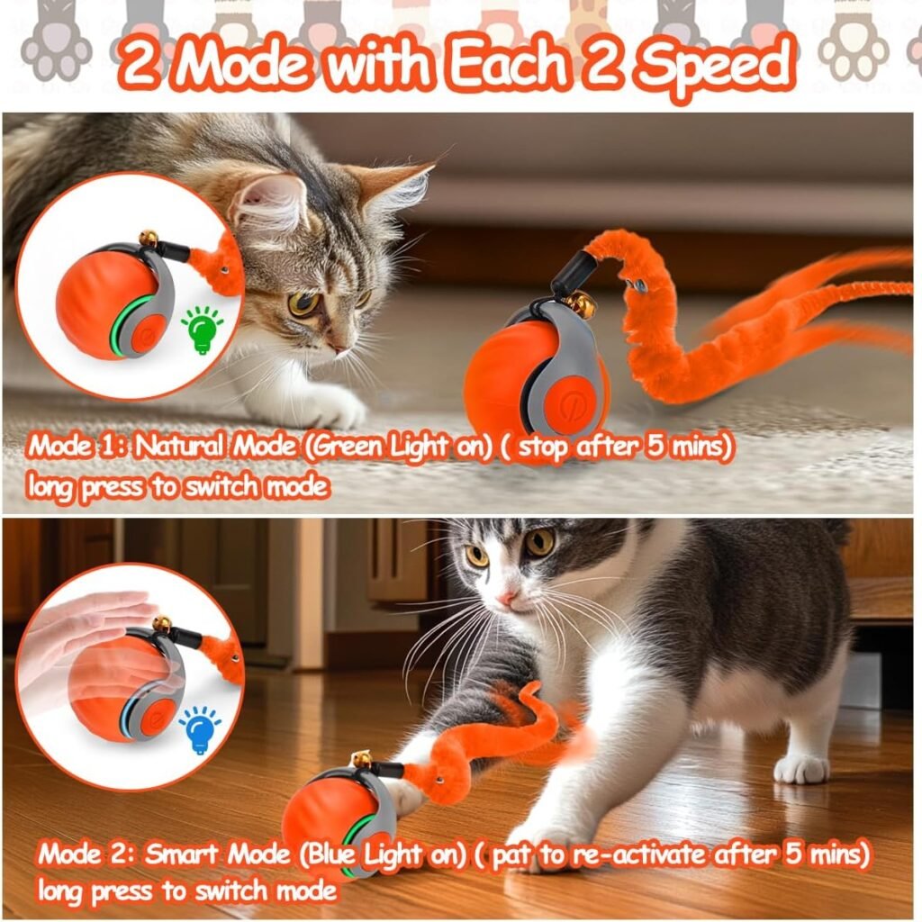Interactive Cat Toy Ball - Speedy Cat Toys for Indoor Cats with Feather Tails for Chasing, Moving Stimulation Smart Cat Toy for Enrichment, Motion Activated Automatic Rolling Toys to Keep Them Busy Interactive Cat Toy Ball - Speedy Cat Toys for Indoor Cats with Feather Tails for Chasing, Moving Stimulation Smart Cat Toy for Enrichment, Motion Activated Automatic Rolling Toys to Keep Them Busy