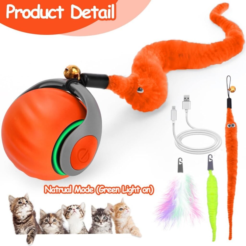 Interactive Cat Toy Ball - Speedy Cat Toys for Indoor Cats with Feather Tails for Chasing, Moving Stimulation Smart Cat Toy for Enrichment, Motion Activated Automatic Rolling Toys to Keep Them Busy Interactive Cat Toy Ball - Speedy Cat Toys for Indoor Cats with Feather Tails for Chasing, Moving Stimulation Smart Cat Toy for Enrichment, Motion Activated Automatic Rolling Toys to Keep Them Busy