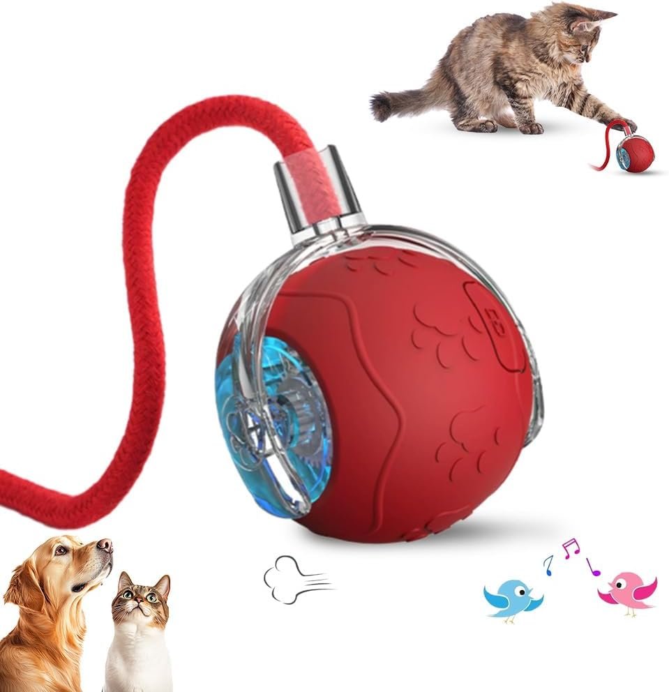 Interactive Cat Toys Ball for Indoor Cats, 2025 New Speedy 3.0 Tail Cat Toy, Automatic Moving Cat/Dog Balls, Electric Rolling Ball Toy for Bored Indoor Adult Cats,Dogs (Red)