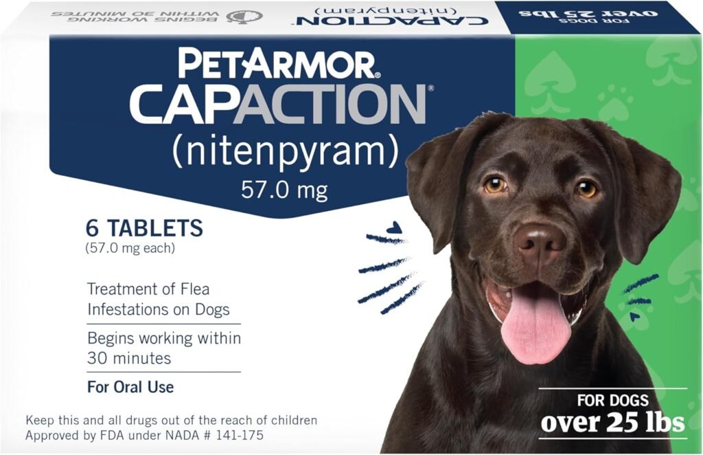 PetArmor CAPACTION (nitenpyram) Oral Flea Treatment for Dogs, Fast Acting Tablets Start Killing Fleas in 30 Minutes, Dogs Over 25 lbs, 6 Doses