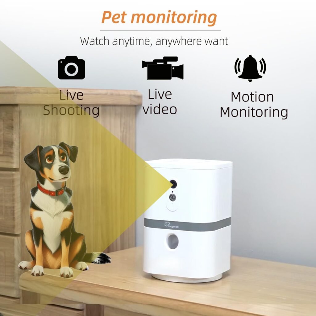 SKYMEE Petalk AI II Dog Camera Automatic Treat Dispenser, 5G WiFi Pet Camera with 180° Pan Full-Room View SKYMEE Petalk AI II Dog Camera Automatic Treat Dispenser, 5G WiFi Pet Camera with 180° Pan Full-Room View