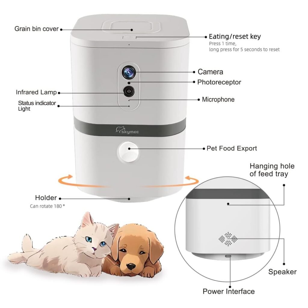 SKYMEE Petalk AI II Dog Camera Automatic Treat Dispenser, 5G WiFi Pet Camera with 180° Pan Full-Room View SKYMEE Petalk AI II Dog Camera Automatic Treat Dispenser, 5G WiFi Pet Camera with 180° Pan Full-Room View