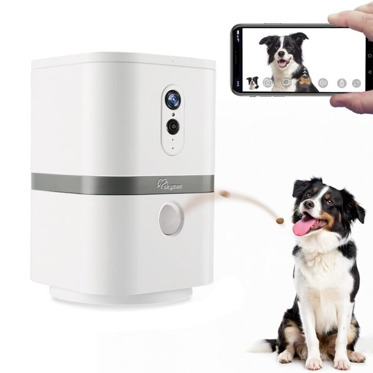 Skymee petalk ai ii dog camera automatic treat dispenser 5g wifi pet camera with 180 pan full room view