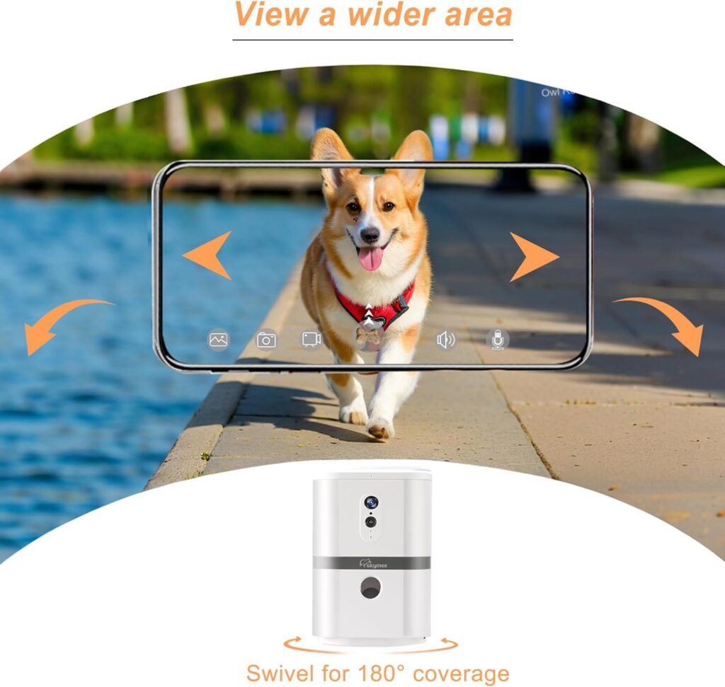 SKYMEE Petalk AI II Dog Camera with Auto Treat Dispenser, No Subscription Fee, 1080p HD, 180° Full-Room View 2-Way Audio, Night Vision, 2.4GHz WiFi Only