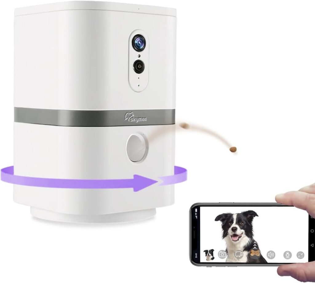 SKYMEE Petalk AI II Dog Camera with Auto Treat Dispenser, No Subscription Fee, 1080p HD, 180° Full-Room View 2-Way Audio, Night Vision, 2.4GHz WiFi Only