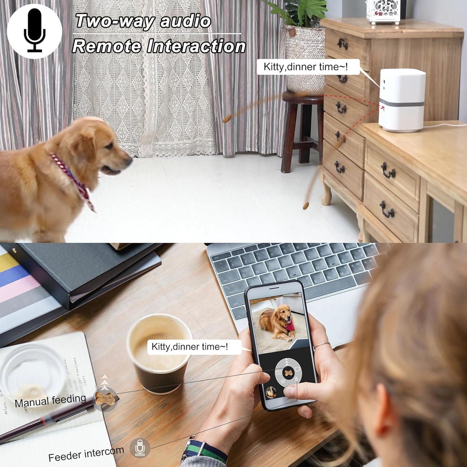 Skymee petalk ai ii dog camera with auto treat dispenser no subscription fee 1080p hd 180 full room view 2 way audio nig