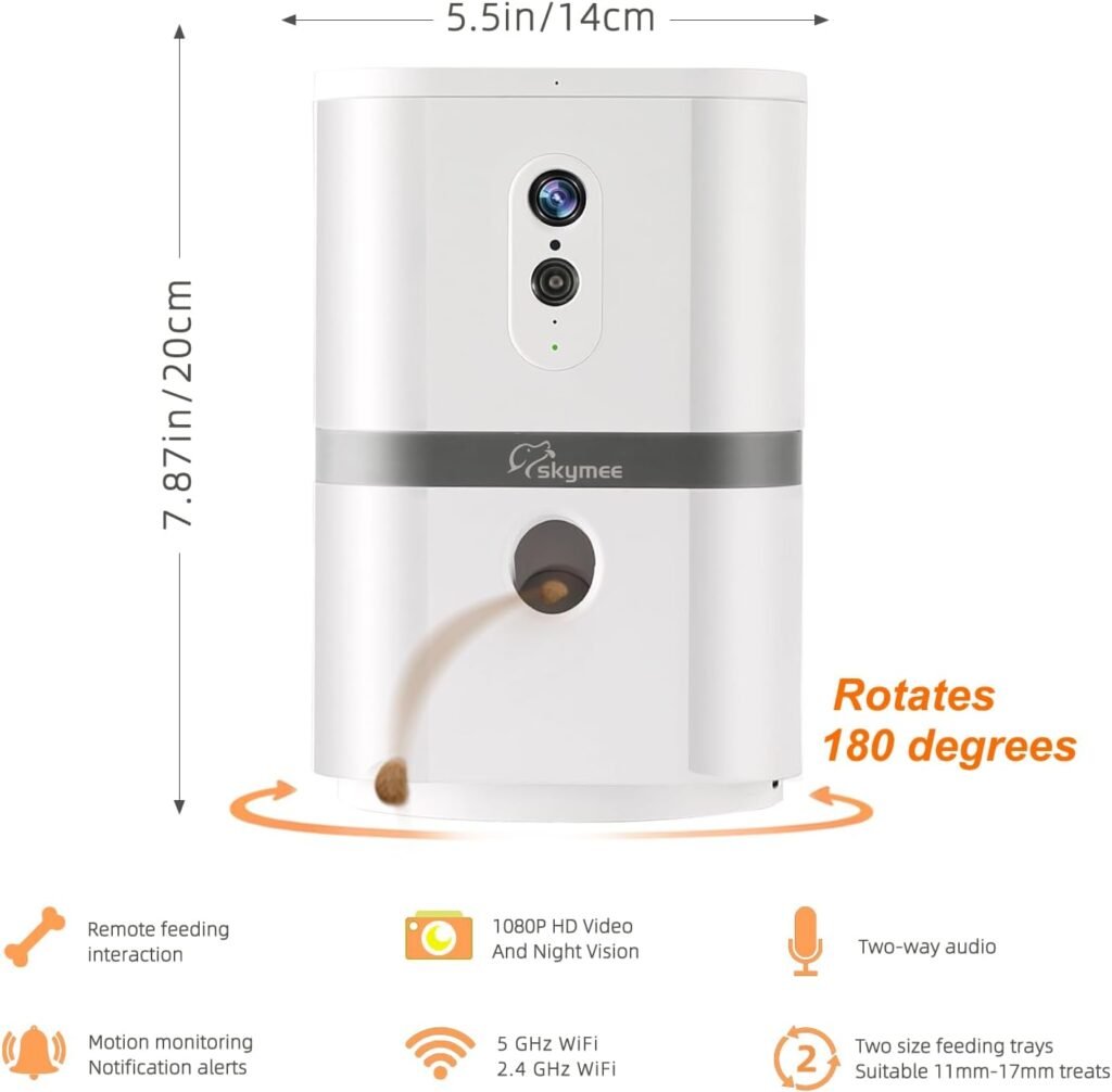 SKYMEE Petalk AI II Dog Camera with Auto Treat Dispenser, No Subscription Fee, 1080p HD, 180° Full-Room View 2-Way Audio, Night Vision, 2.4GHz WiFi Only