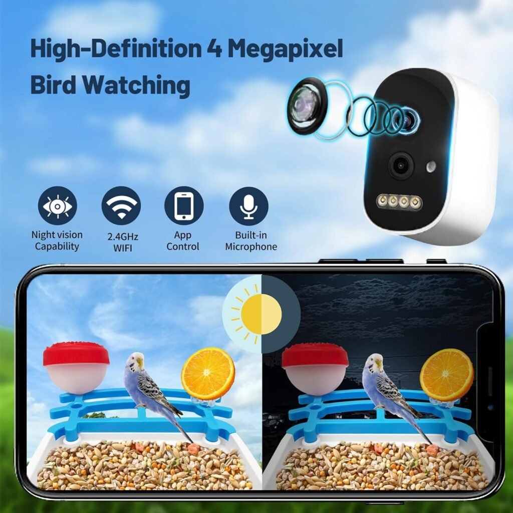 Smart Bird Feeder with Camera, 1.5L 4K HD AI Identification Bird Watching Camera with Solar Powered, Ideal Gift for Mom